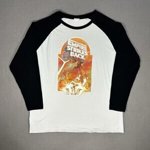 Star Wars Empire Large Strikes Back Raglan Shirt Black White Movie Graphic Tee